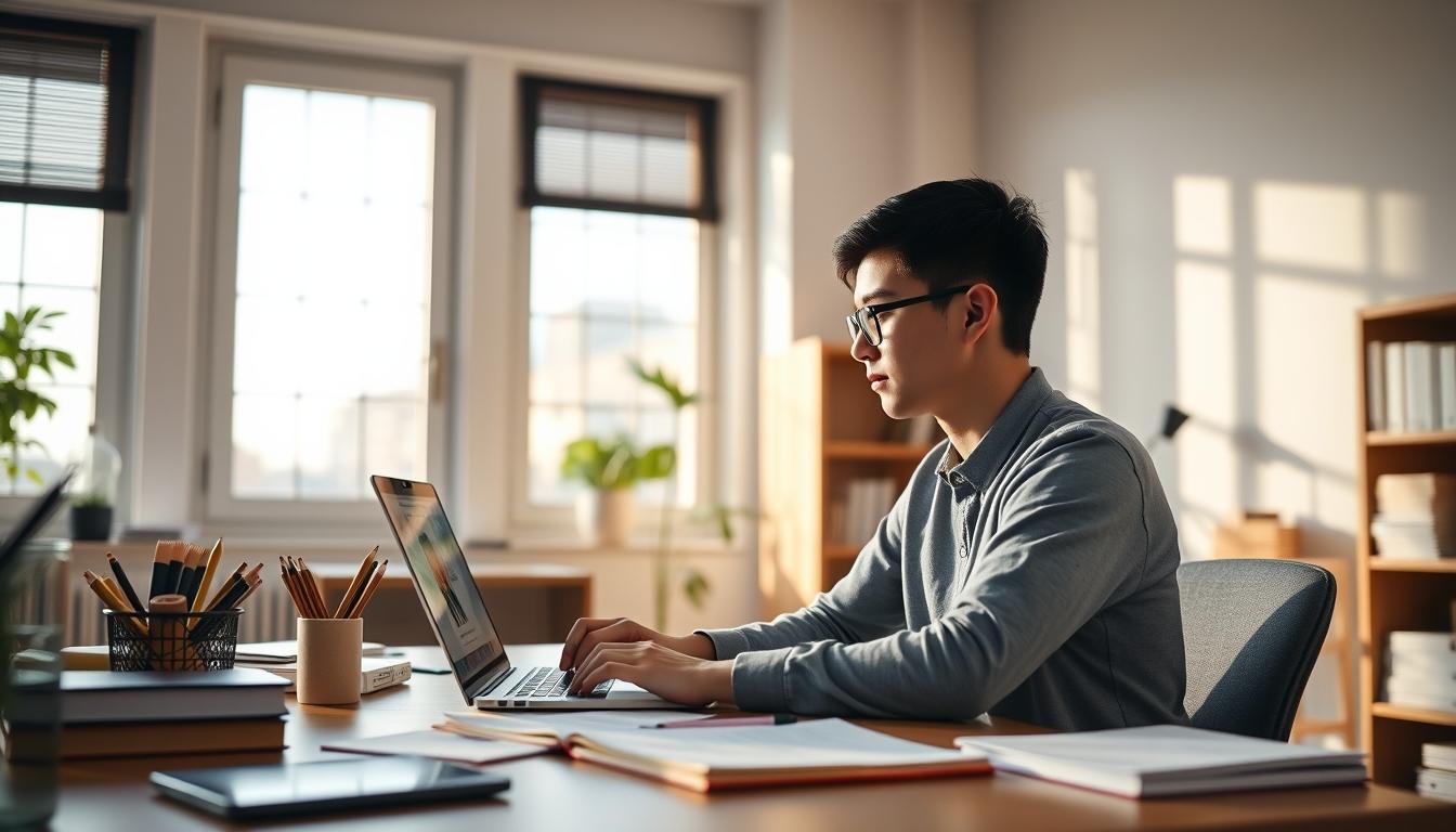 Student preparing for exams with study materials